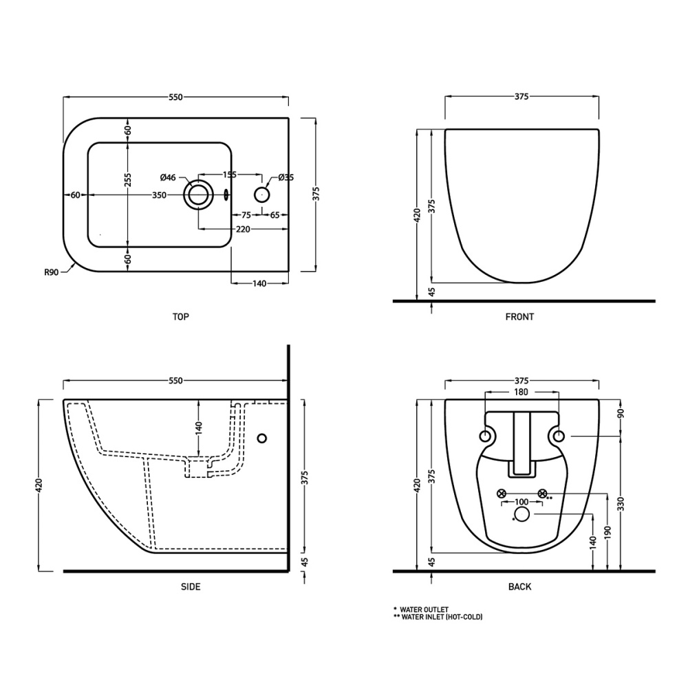 Ceramica CIELO Shui Comfort SHCOBS TL - Биде подвесное 55*37 см, с отверстием для смесителя (Talco)