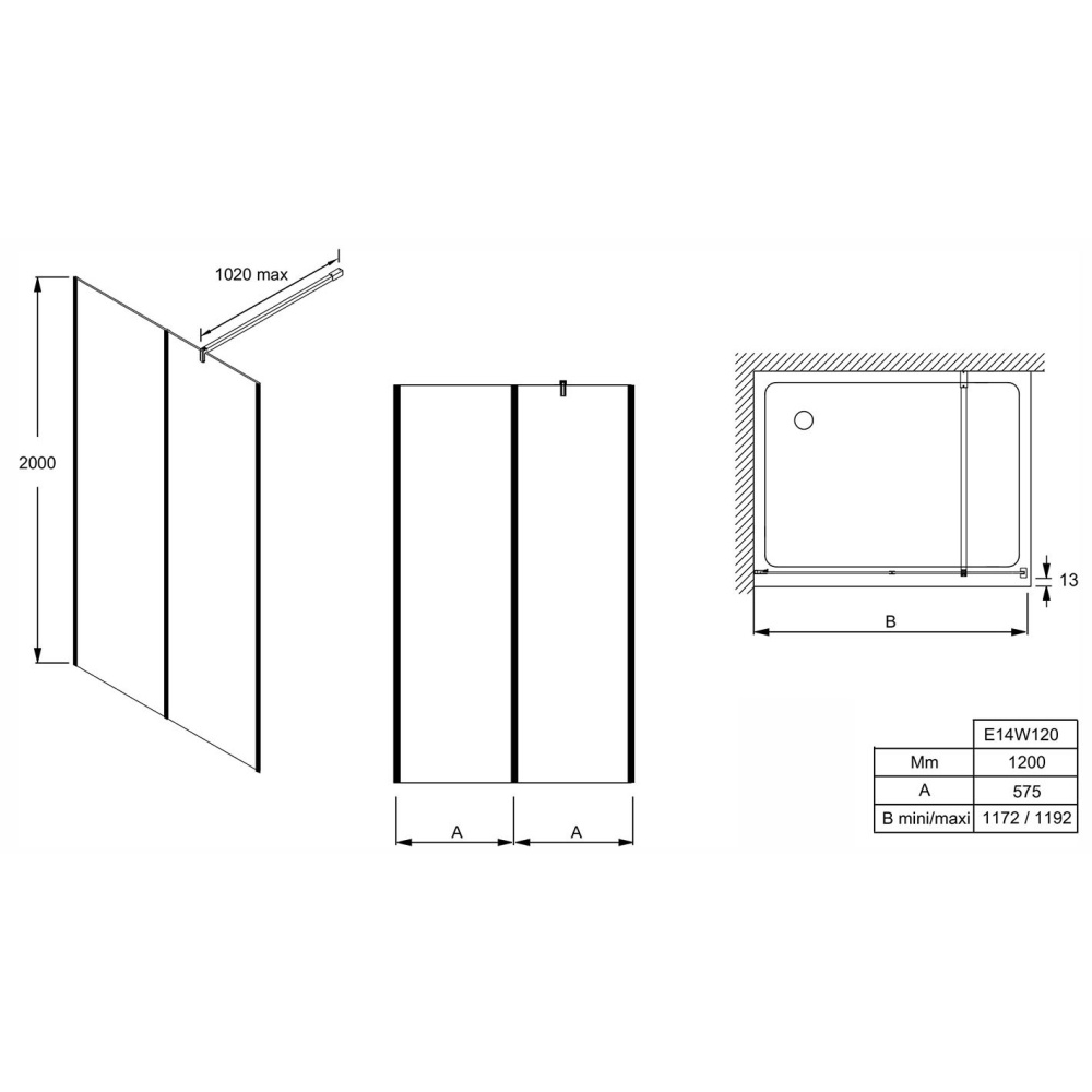 Душевое ограждение Jacob Delafon Serenity E14W120-BLV, профиль черный, стекло прозрачное