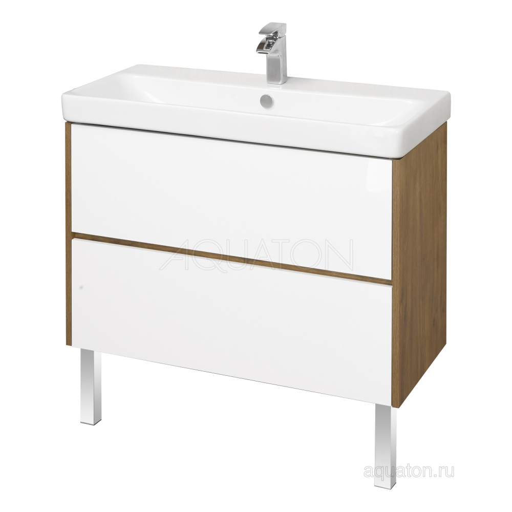 Фото Тумба под раковину Aquaton Сканди 90 белая, дуб рустикальный 1A251901SDZ90