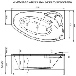 Акриловая ванна 170x90 Aquanet (00203989), асимметричная