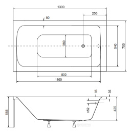 Акриловая ванна 130x70 Besco (WAT-130-PK), прямоугольная