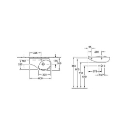 Раковина 71046R01 VILLEROY&BOCH OBLIC, 600х355 мм, чаша раковины справа
