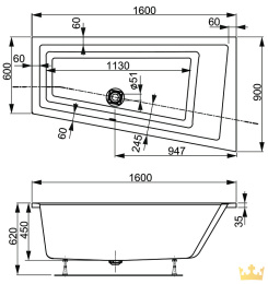 Акриловая ванна 160x90 Vagnerplast (VPBA169CAV3PX-04), асимметричная