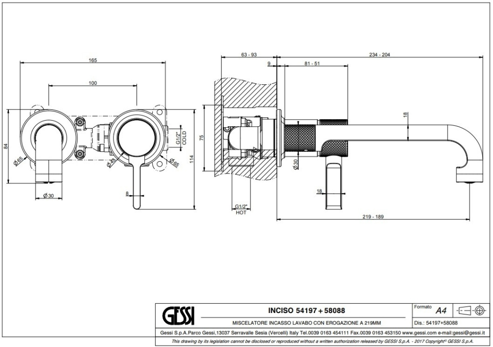 Смеситель для раковины Gessi Inciso (58088#031) хром