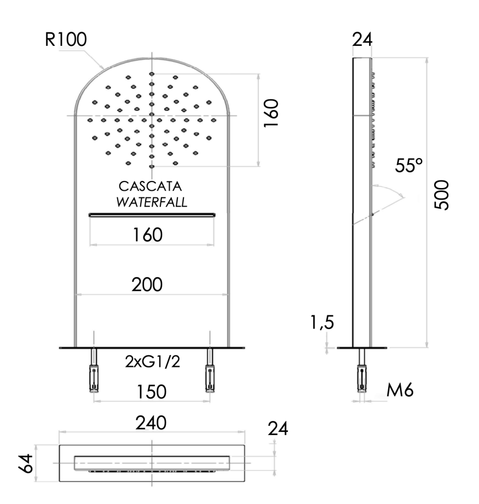Фото Верхний душ настенный 50x20 см Remer INOX SS350MMCAX