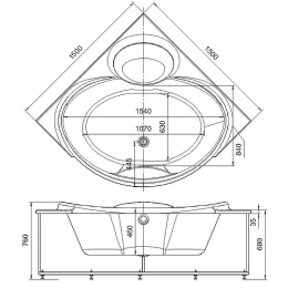 Акриловая ванна 150x150 Aquatek (EPS150-0000066), Угловая