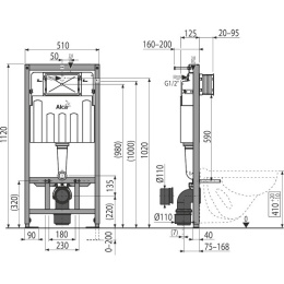 Инсталляция для унитаза AlcaPlast Sadromodul AM101/1120 + M71 + M91 4 в 1 кнопка смыва хром