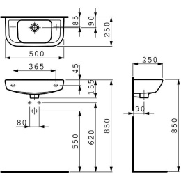 Раковина Laufen Pro 8.1695.7.000.105/6.1 50*25 см отверстие слева/справа