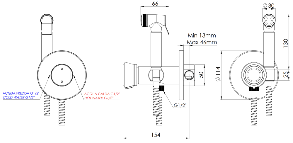 Фото Гигиенический душ со смесителем Remer Element ET65XV, сталь