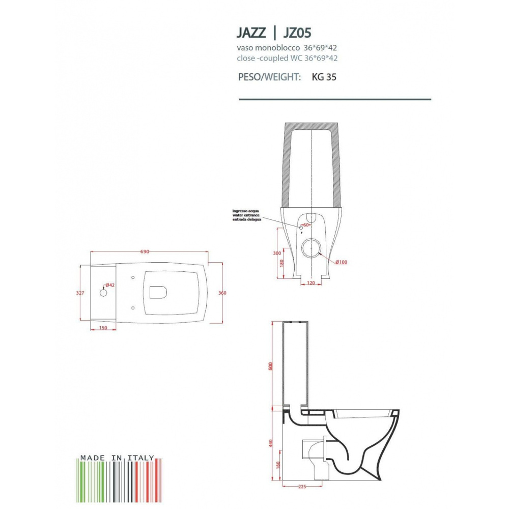 Унитаз моноблок ArtCeram Jazz (JZV003 01 00) белый