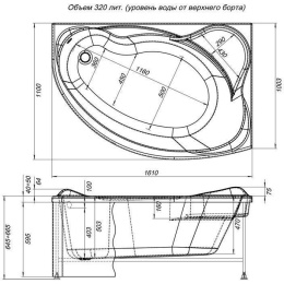 Акриловая ванна 160x110 Aquanet (00203987), асимметричная