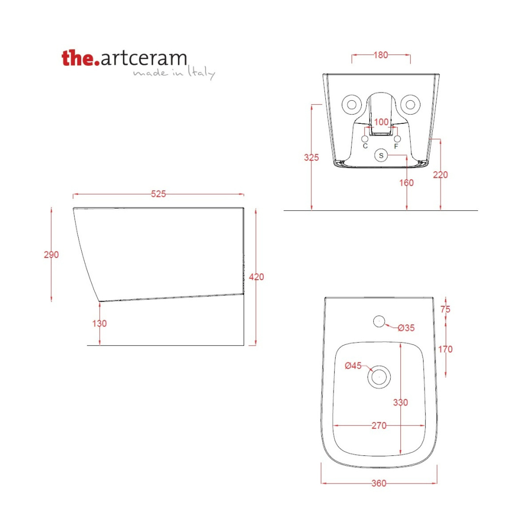 Биде подвесное ArtCeram A16 (ASB001 36 00)