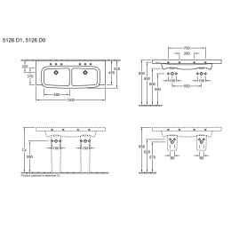 Раковина двойная 5126D0R2 VILLEROY&BOCH SENTIQUE, 1300х520 мм
