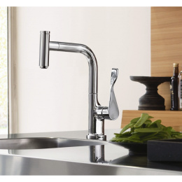 Смеситель для кухни Axor Citterio 39861000 с выдвижным изливом и кнопкой Select, хром