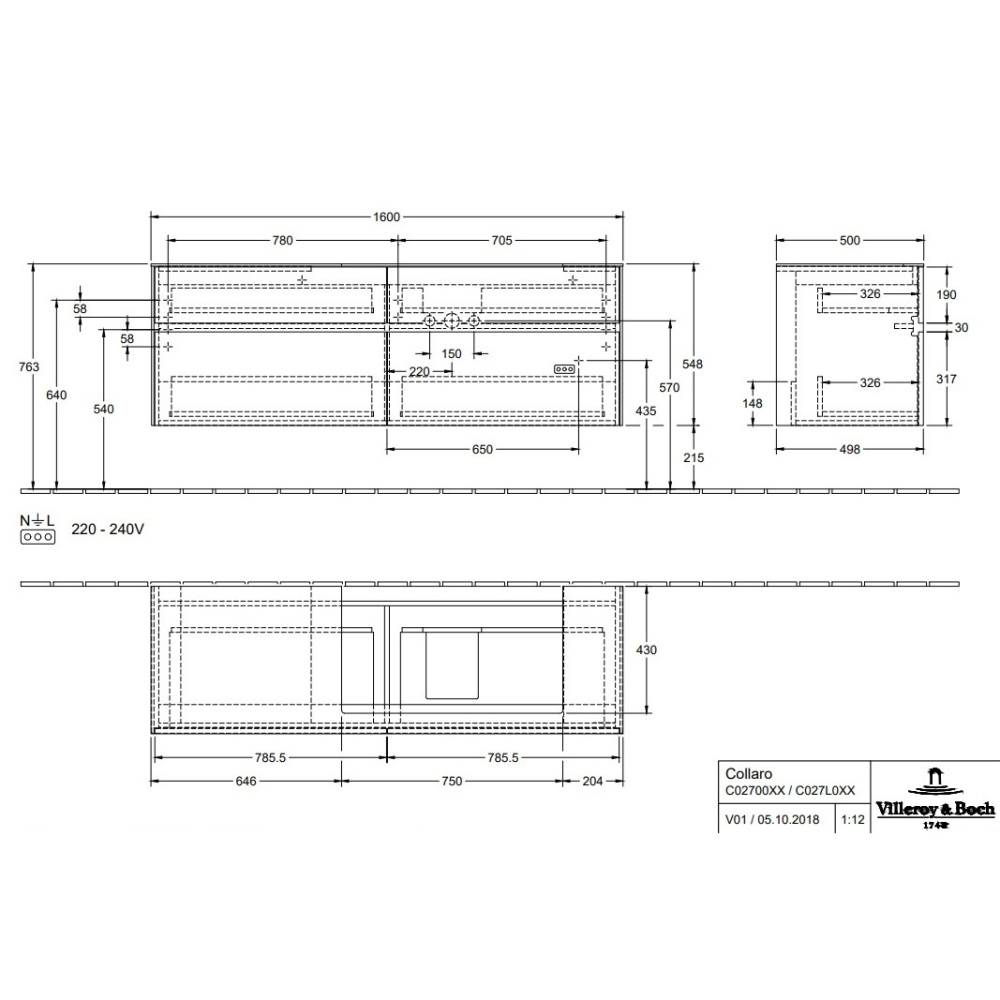 Villeroy Boch Collaro C02700VJ Тумба под раковину 1600х500 мм (Nordic Oak)