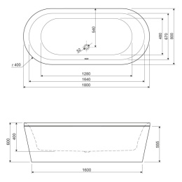 Акриловая ванна 180x80 Cezares (METAURO-Central-180-80-40-W37), овальная