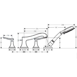 Смеситель на борт ванны на 4 отверстия 31441090 Hansgrohe Metropol Classic (хром, золото)