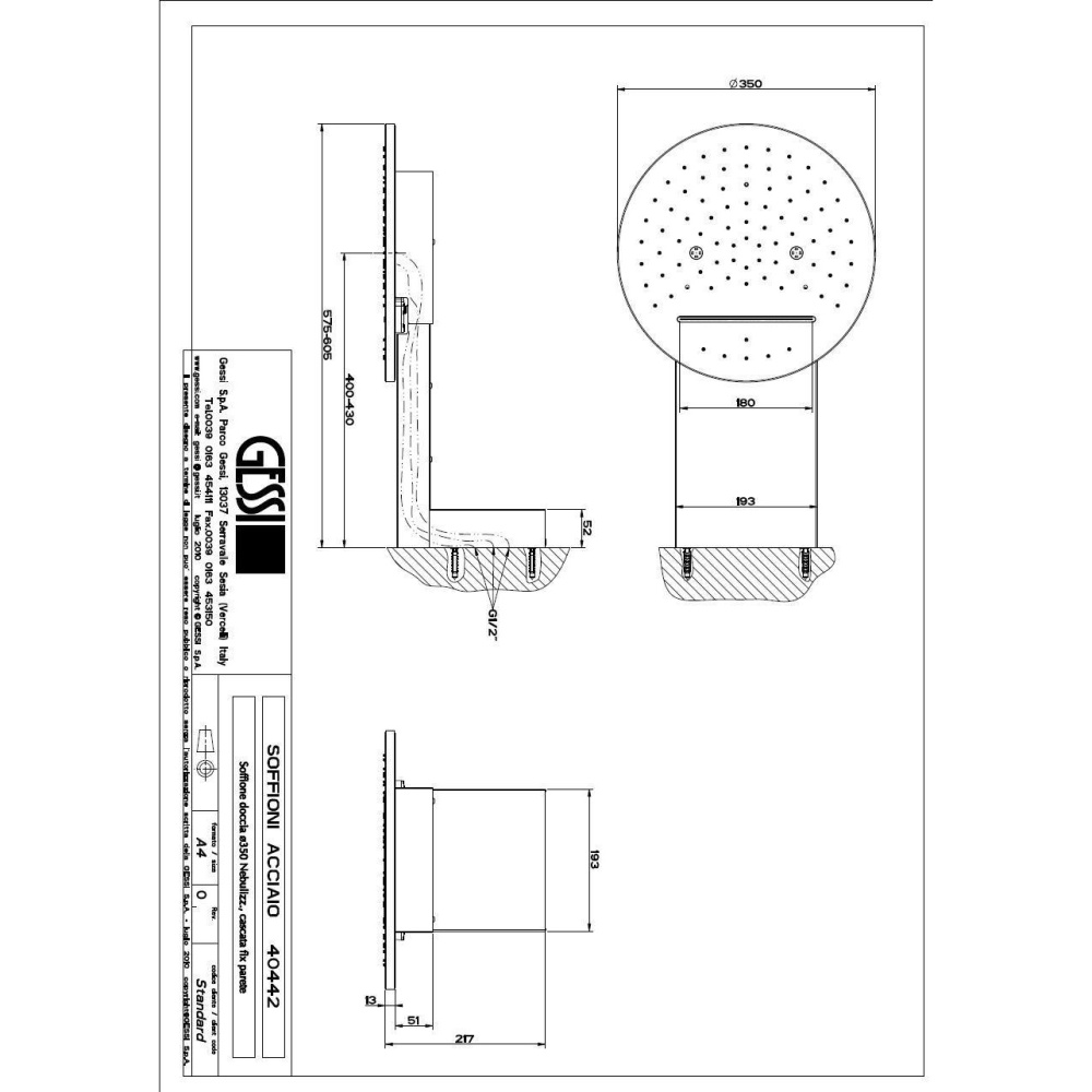 Верхний душ Gessi Minimali Tondo (40442#238) сталь полированная