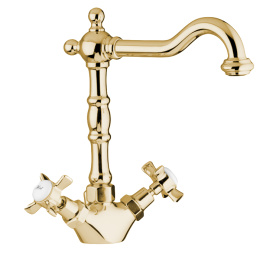 Фото TW London Смеситель для раковины на 1 отверстие, с донным клапаном, цвет золото 24кт