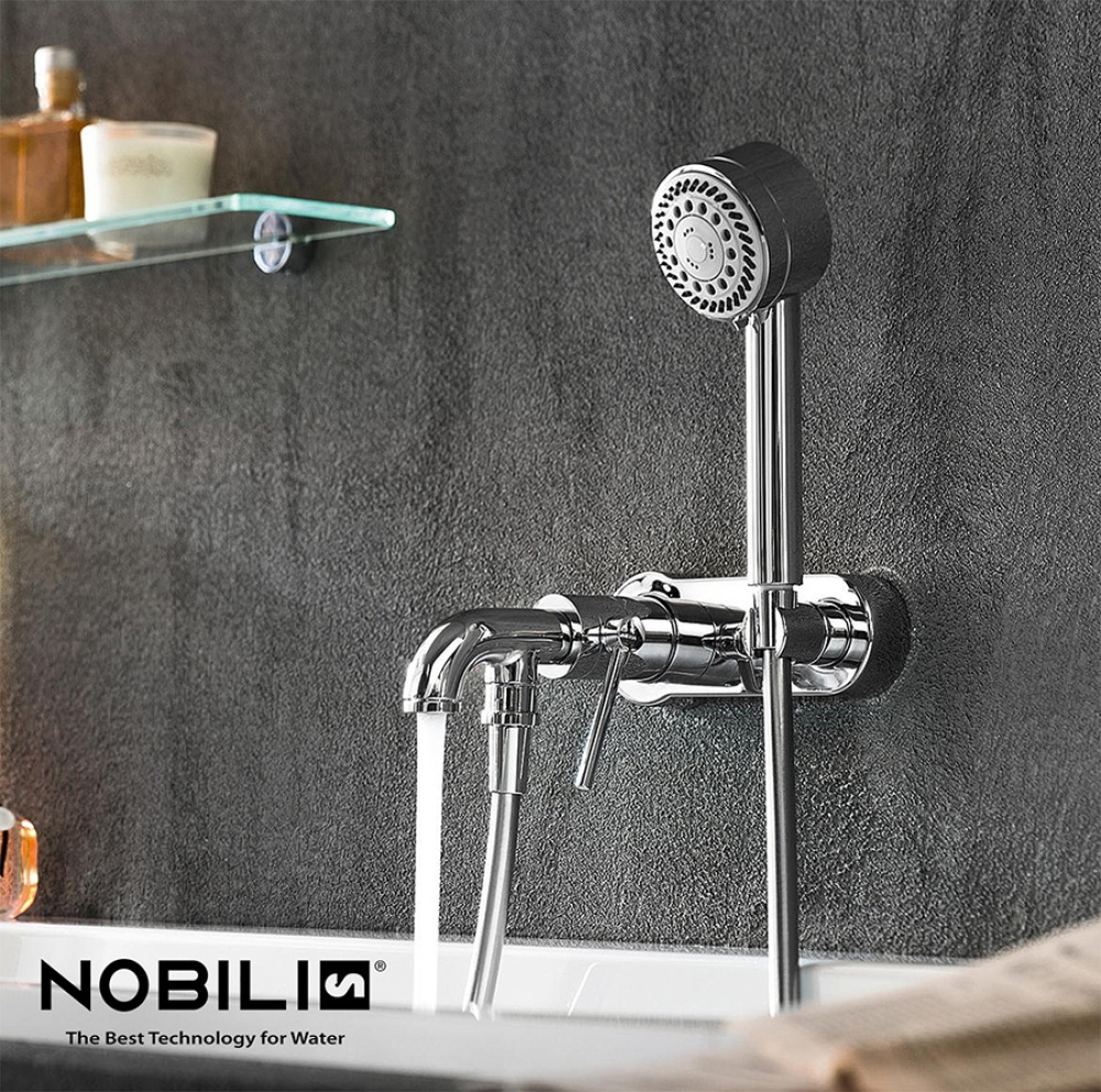 Фото NOBILI Plus PL00110CR - Смеситель для ванны в комплекте с ручным душем (хром)