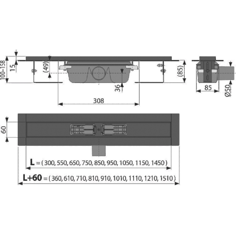 Душевой лоток AlcaPlast (APZ1BLACK-1050)