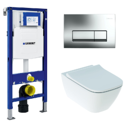 Инсталляция Geberit с безободковым унитазом Geberit Smyle Square 500.683.01.1 Rimfree, сиденье микро