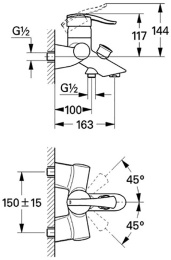 Фото Смеситель Grohe Ectos 33397IP0 для ванны и душа, хром/хром матовый