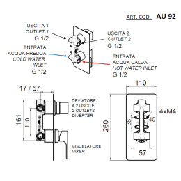 Remer AU92KB Смеситель для ванны встраиваемый (2 вых.) для RRBOX92