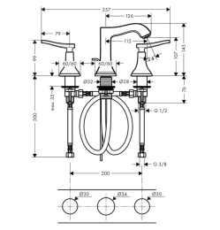 Смеситель для раковины на 3 отверстия 31330000 Hansgrohe Metropol Classic (хром)