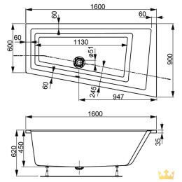 Акриловая ванна 160x90 Vagnerplast (VPBA169CAV3PX-04), асимметричная
