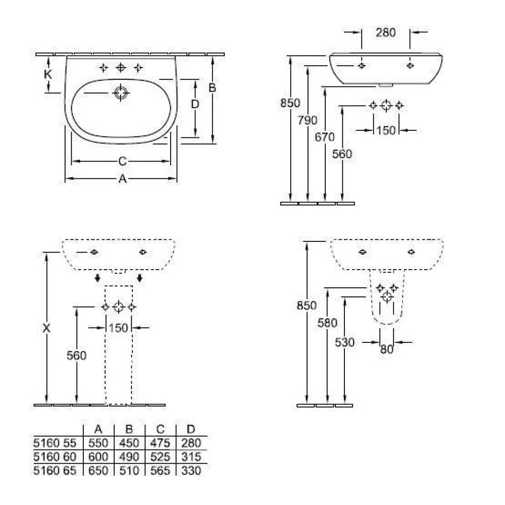 Раковина 51605501 VILLEROY&BOCH O'NOVO, 550х450 мм
