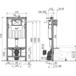 Инсталляция Alcaplast с унитазом Roca Dama Senso 346517000, сиденье микролифт клавиша хром