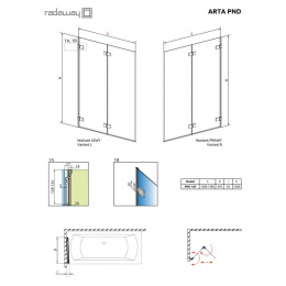 Шторка на ванну Radaway Arta PND 130 L фурнитура Хром стекло прозрачное 210213-01L
