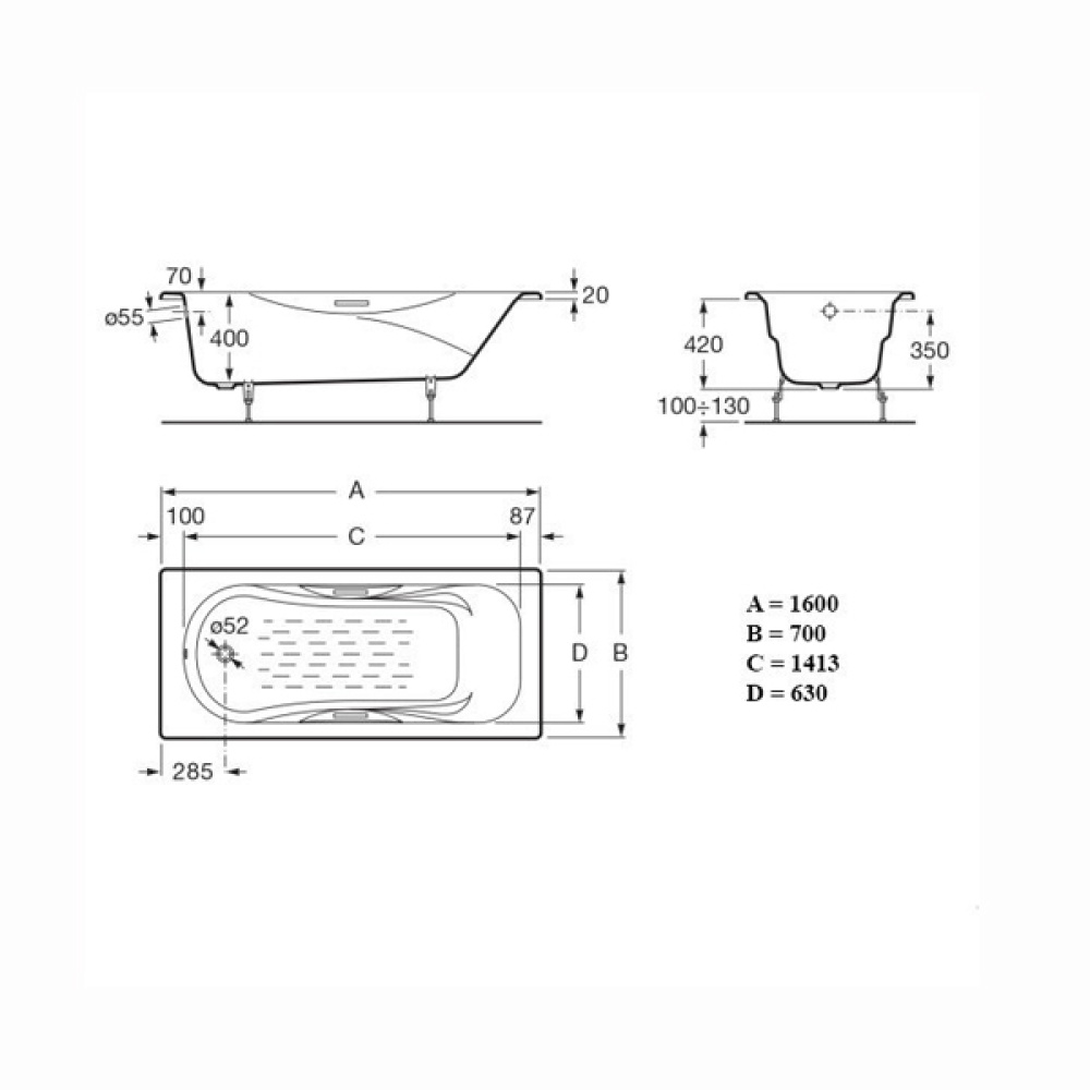 Ванна 160х70 Roca Malibu (2334G0000) белый