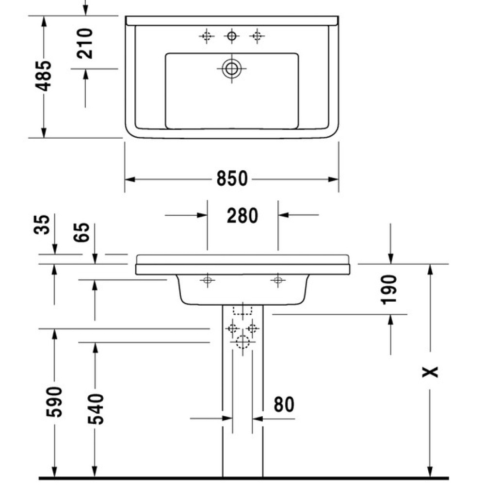 Умывальник 85 см Duravit Starck 3 0304800000А, белый