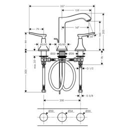 Смеситель для раковины на 3 отверстия 31331000 Hansgrohe Metropol Classic (хром)