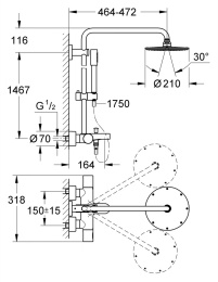 Фото Grohe Rainshower 27641000 Душевая система, поворотная с термостатом, с изливом