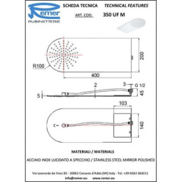 Фото Remer 350UFMX Верхний душ 200*500 мм (нержавеющая сталь полированная)