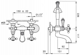 Смеситель двухвентильный для ванны Nicolazzi Dames Anglaises 1400CR18 без душевого комплекта, хром/D