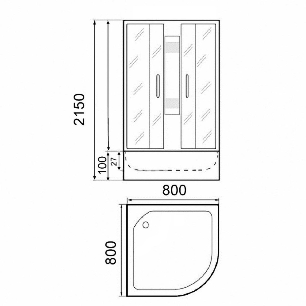Душевая кабина 80x80x215 Parly (F811) хром матовый, Без гидромассажа, ABS-пластик, Поддон низкий