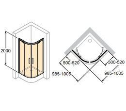 Душевой уголок Huppe Aura Elegance 402423.092.321, четверть круга, 100 х 100 х 200 см