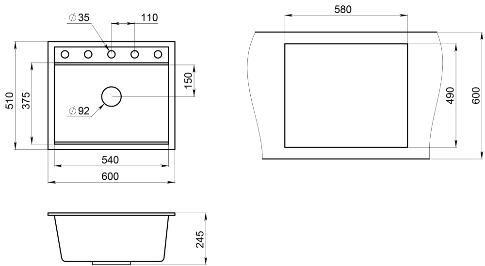 Фото Granula KS-6003 черный Кухонная мойка