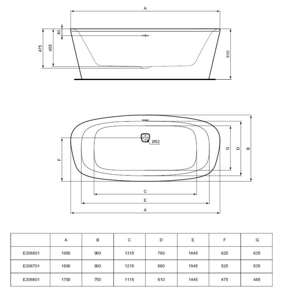Акриловая ванна 180x80 Ideal Standard  (E306701)