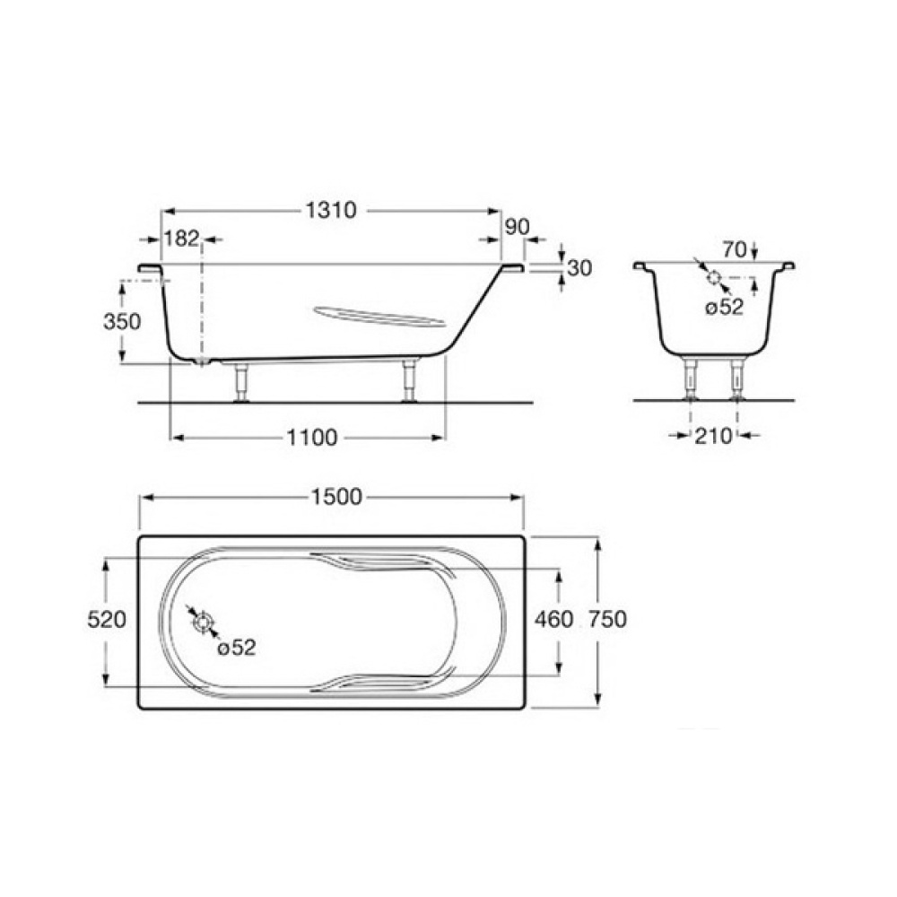 Фото Акриловая ванна 150x75 Roca (ZRU9302894), прямоугольная