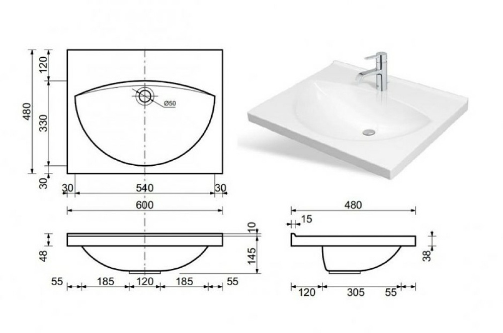 Фото Раковина Эстет Белла 60 ФР-00000773 Белая