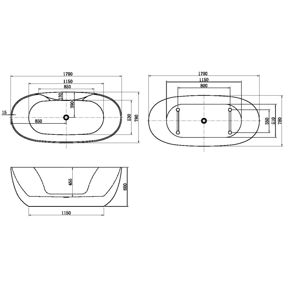 Акриловая ванна 170x78 Aquanet Family Sweet (155778MW) Белый