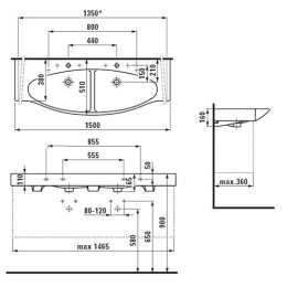 Раковина Laufen Palace 8137060001041, 150 см, двойная