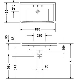 Умывальник 85 см Duravit Starck 3 0304800000А, белый