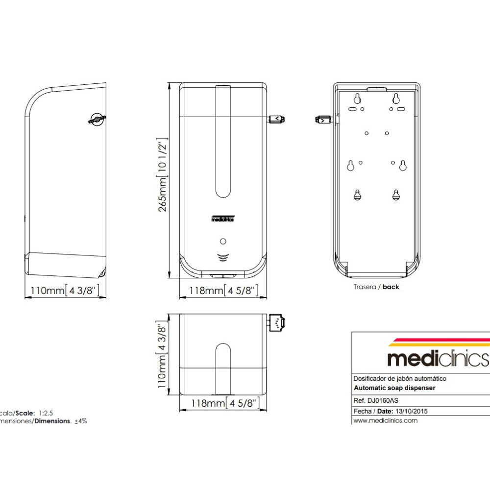 Поверхностный автоматический дозатор жидкого мыла Mediclinics DJ0160AS