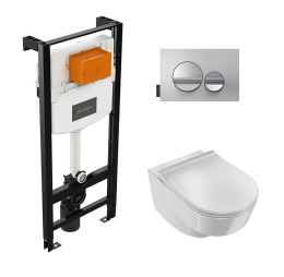 Инсталляция с безободковым унитазом Jacob Delafon Odeon Rive Gauche E21745RU-00, клавиша матовый и г